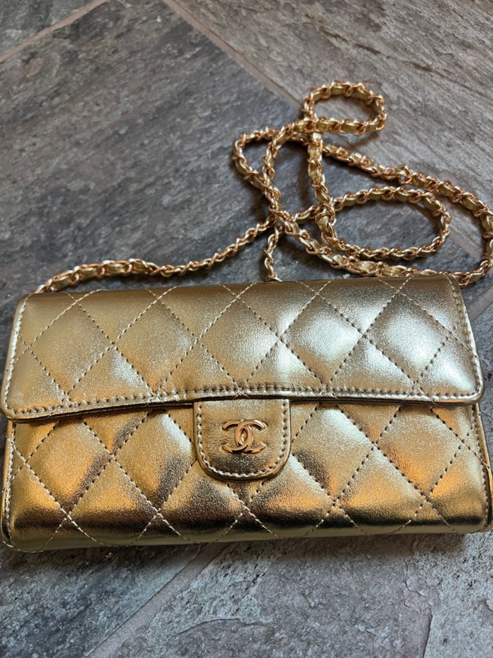 Gold Quilted Chain Crossbody